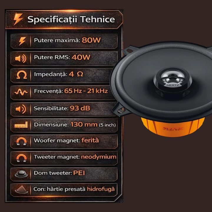 Set 2 difuzoare auto Hertz Dieci DCX 130.3, set coaxial 2 căi, 130mm, 40W RMS