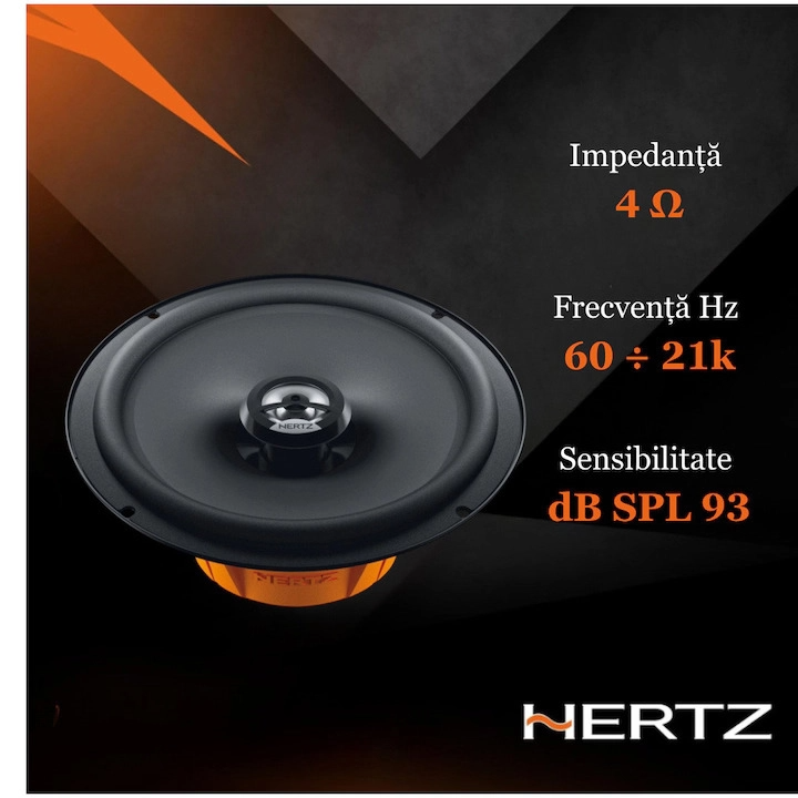 Set 2 difuzoare auto Hertz Dieci DCX 16.5, set coaxial 2 căi, 165mm, 60W RMS, 4Ω