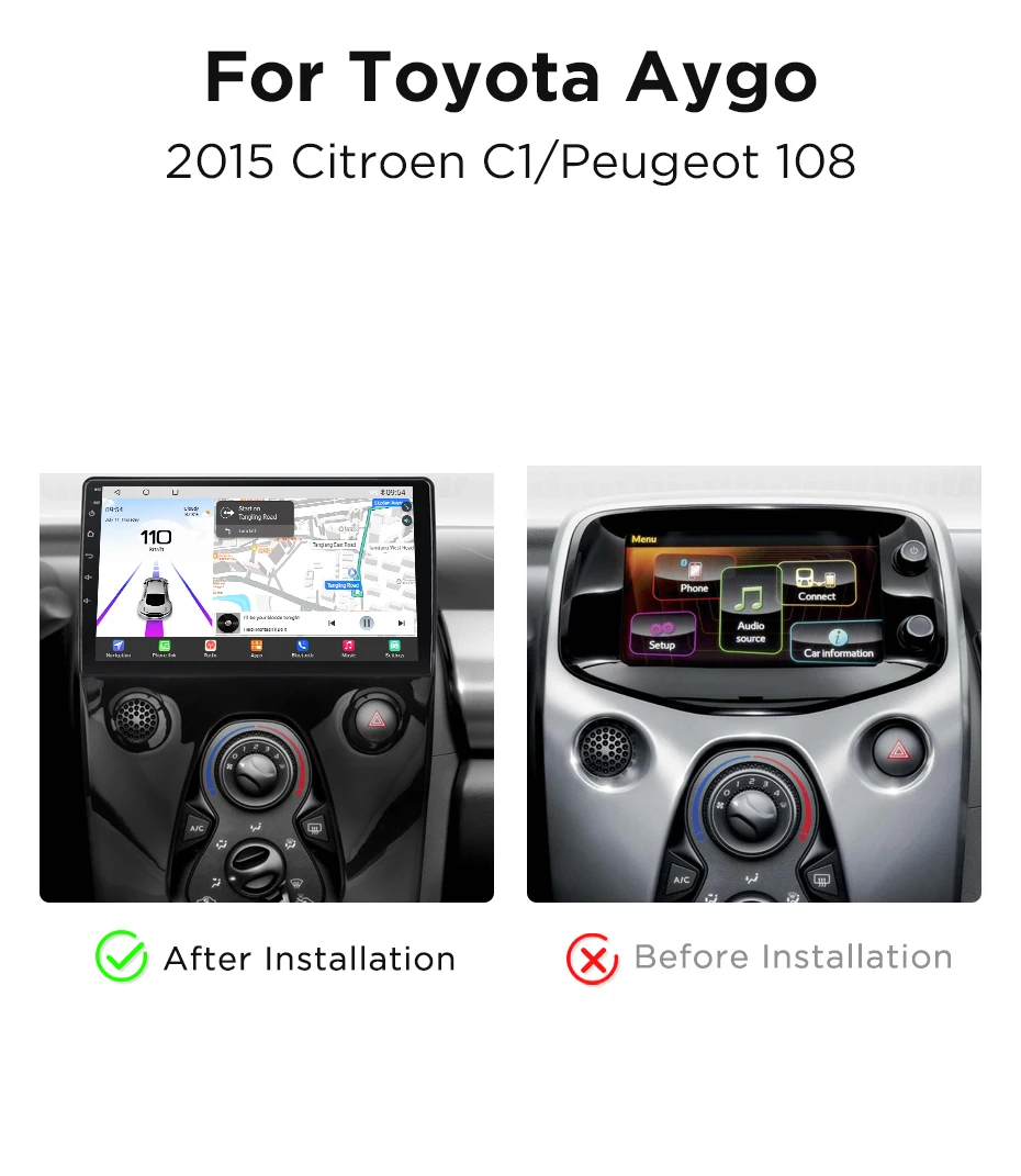 Navigatie Citroen C1 (2014-2022), Ecran 10 inch, Carplay / Android auto, Youtube, Waze