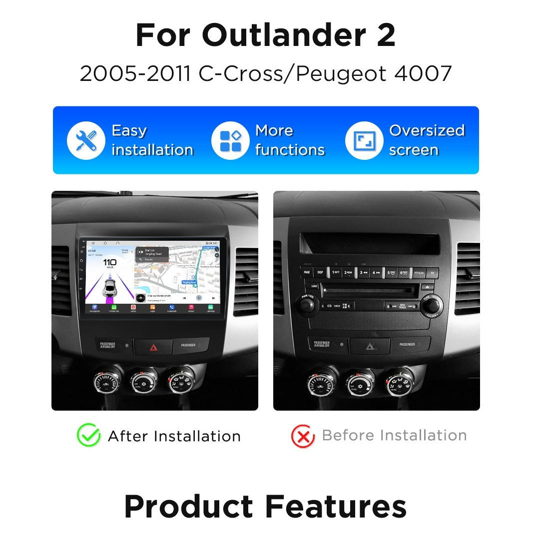 Navigatie Mitsubishi Outlander (2005-2011),Ecran 9 inch, Carplay / Android auto, Youtube, Waze
