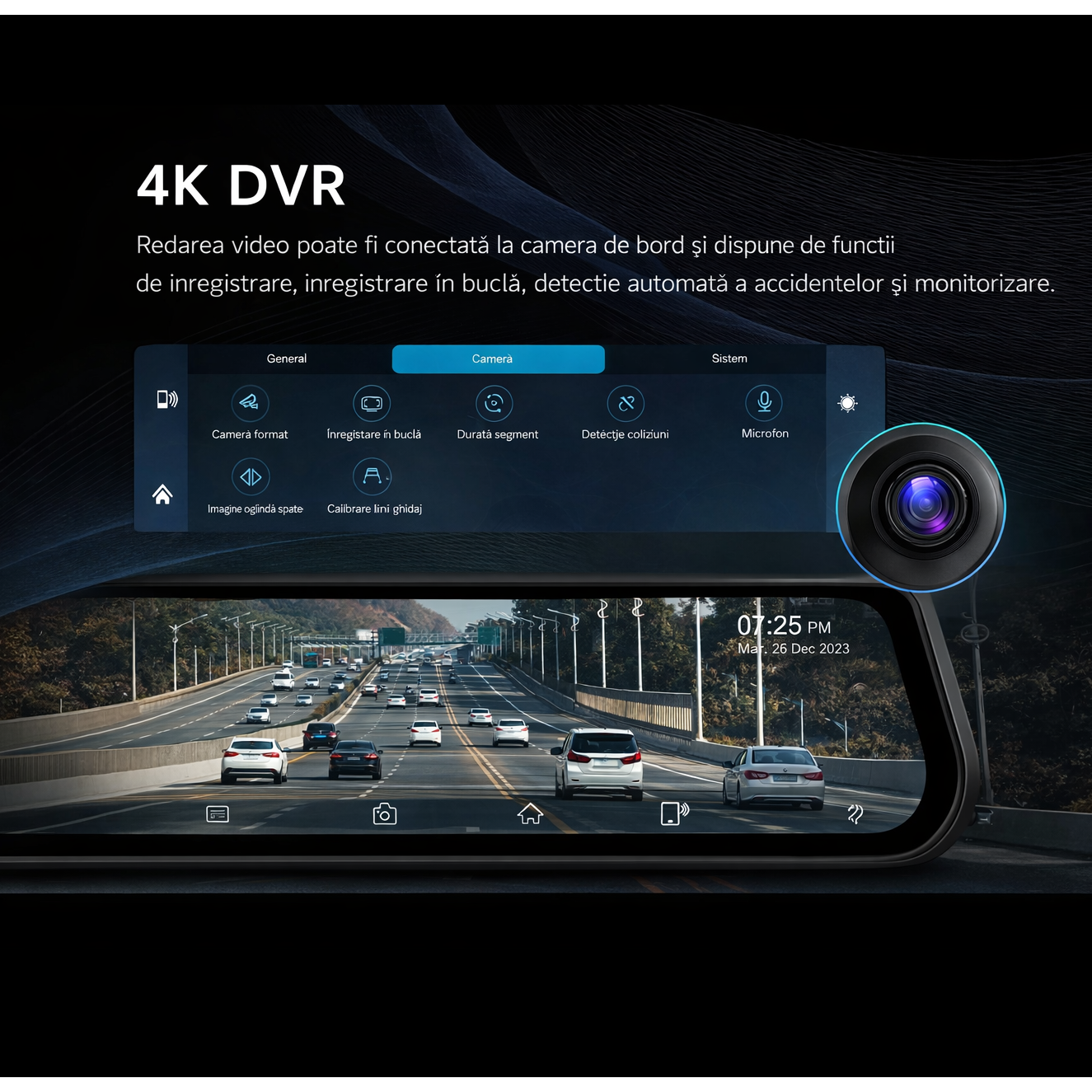 Camera auto DVR in oglinda, functie carplay, 4K