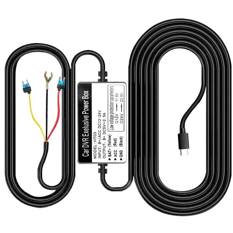 Kit cablaj alimentare camera auto dvr trafic, 24h, USB-C, monitorizare 24/7
