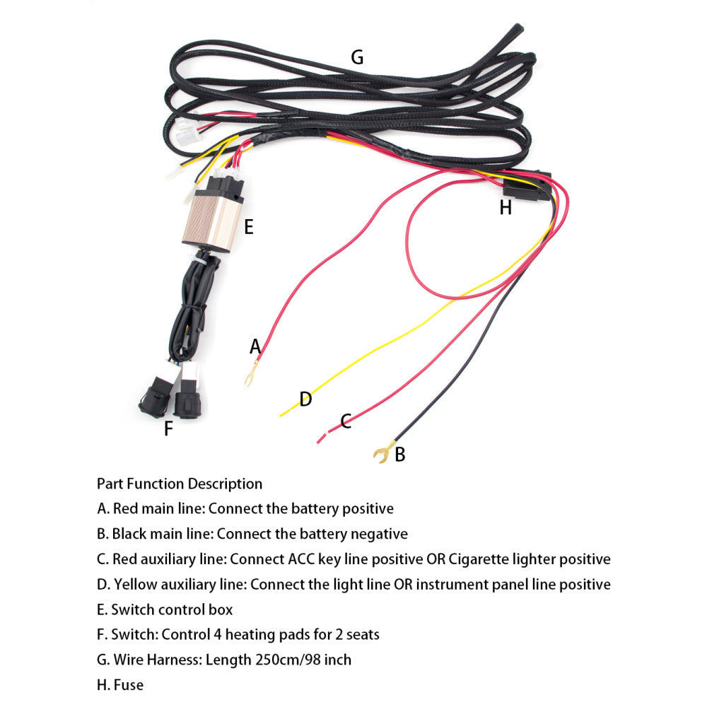 Kit incalzire in scaune, 2 scaune, 12V, 4 piese cu 3 trepte si butoane on/off