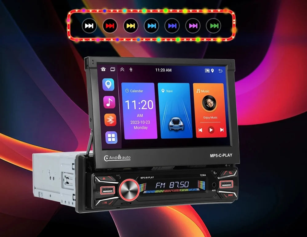 Navigatie 1DIN, Ecran retractabil automat de la buton, 2GB RAM 64GB, Android 12, Bluetooth, Wifi, Carplay / Android Auto