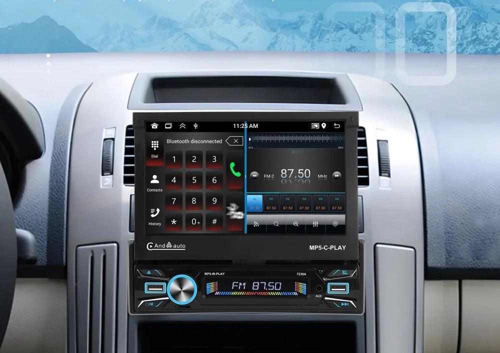 Navigatie 1DIN, Ecran retractabil automat de la buton, 2GB RAM 64GB, Android 12, Bluetooth, Wifi, Carplay / Android Auto