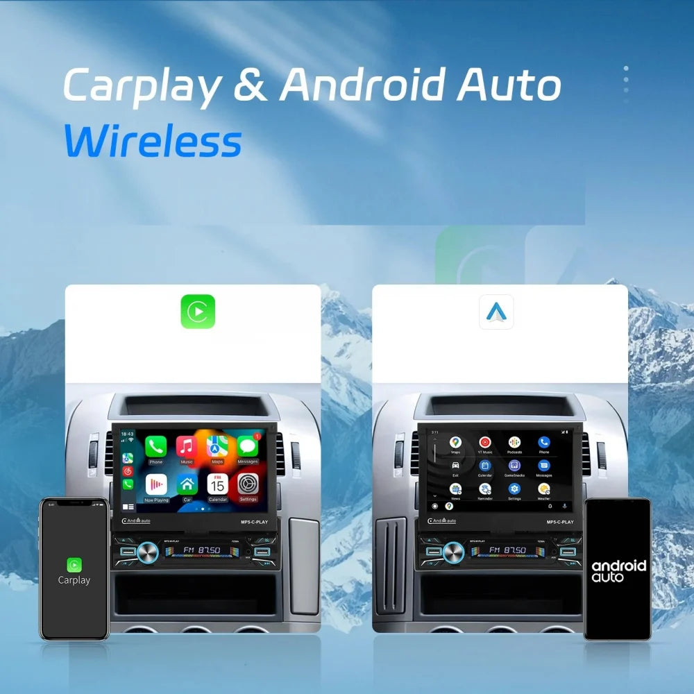 Navigatie 1DIN, Ecran retractabil automat de la buton, 2GB RAM 64GB, Android 12, Bluetooth, Wifi, Carplay / Android Auto