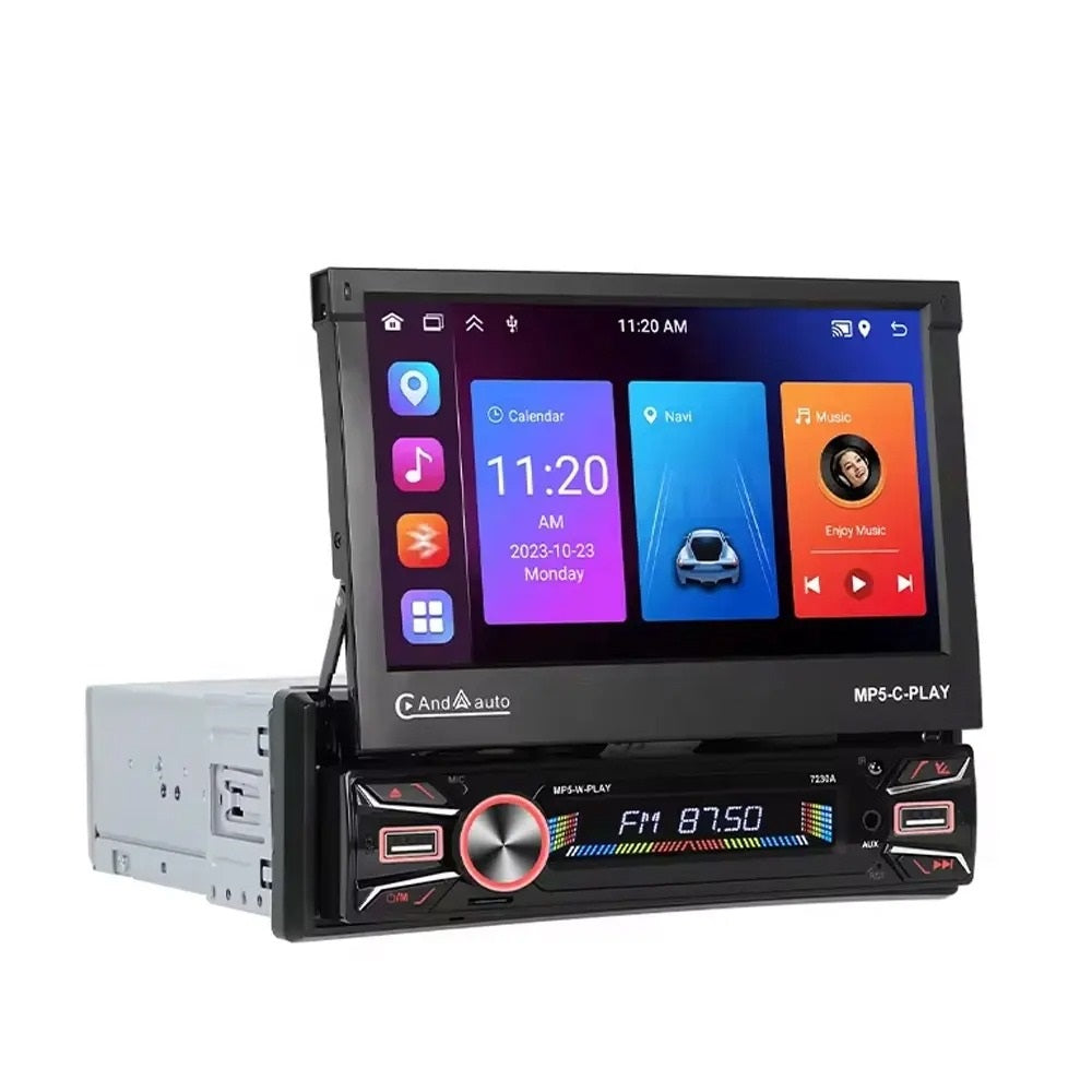 Navigatie 1DIN, Ecran retractabil automat de la buton, 2GB RAM 64GB, Android 12, Bluetooth, Wifi, Carplay / Android Auto