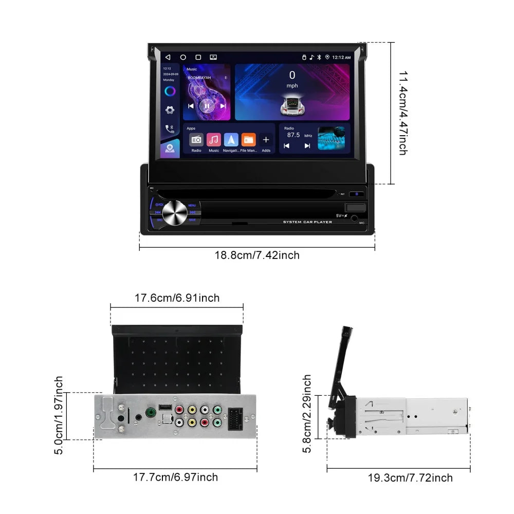 Navigatie 1DIN, Ecran retractabil, 4GB RAM 64GB, 4core carplay / android auto