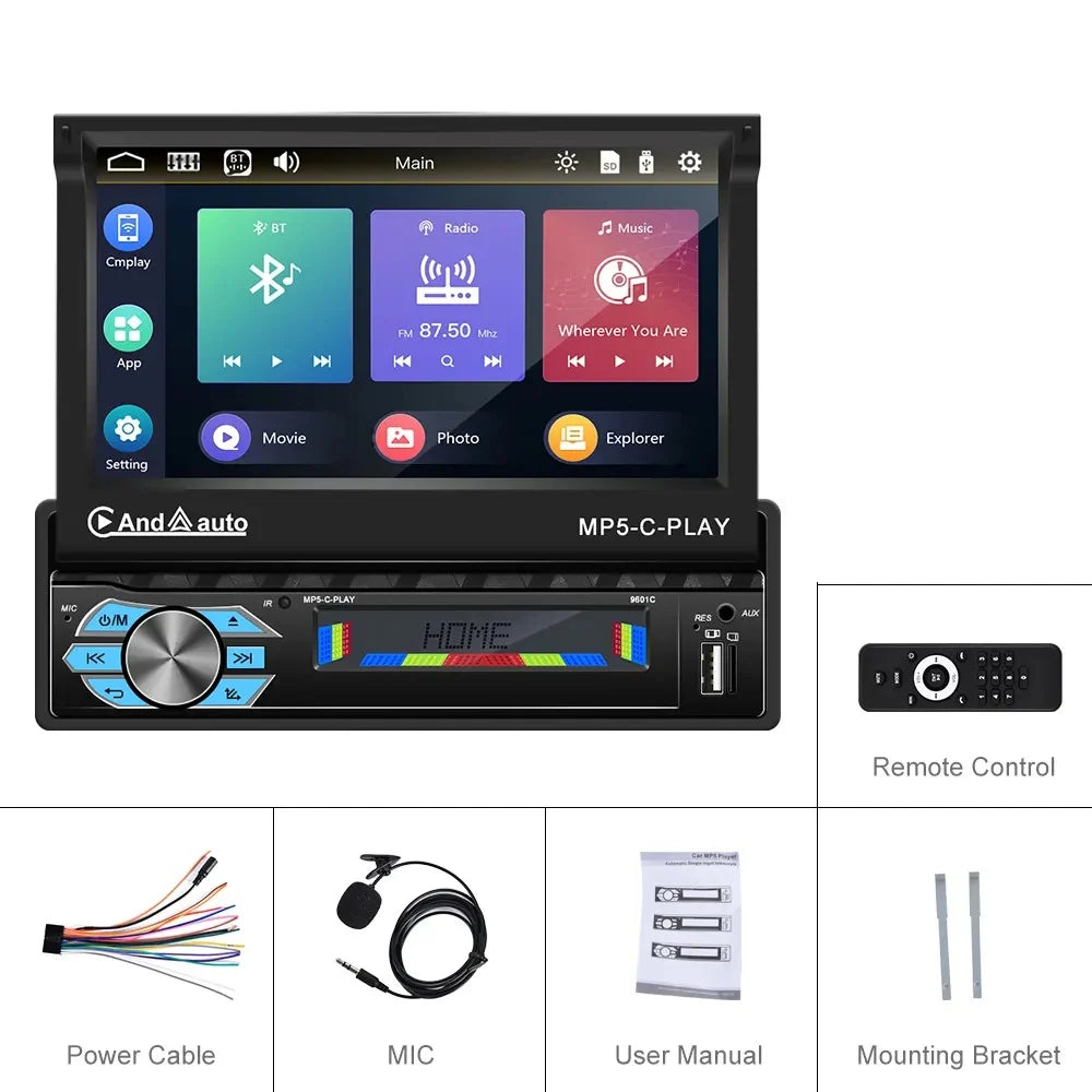 Navigatie MP5 player 1DIN, Ecran retractabil electric de la buton, Wince, Bluetooth, Usb, Mirrorlink