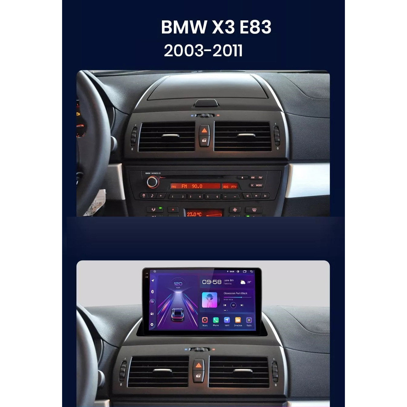 Navigatie BMW x3 E83 2004 - 2012, Android 13,Ecran 2K, 4GB RAM 64GB, Octa Core, carplay /android auto