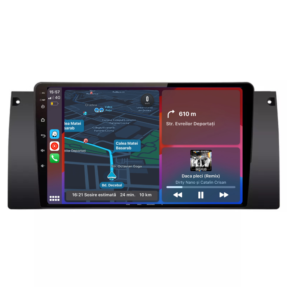 Navigatie bmw seria 5 e39, X5 E53, Android 12, 1GB RAM 32GB, 9 inch, wifi, google maps, waze, youtube