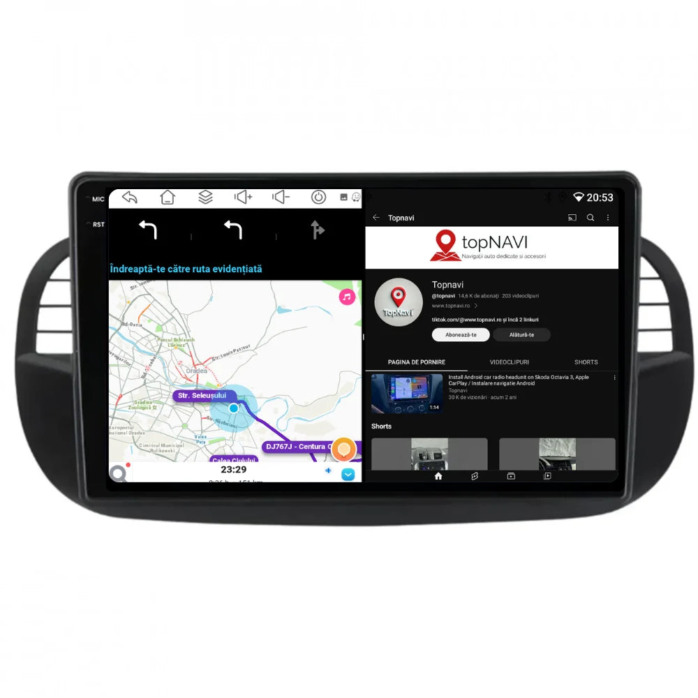 Navigatie Fiat 500 (2007-2015), Ecran 2K, 8GB RAM 256GB, 8-core, negru