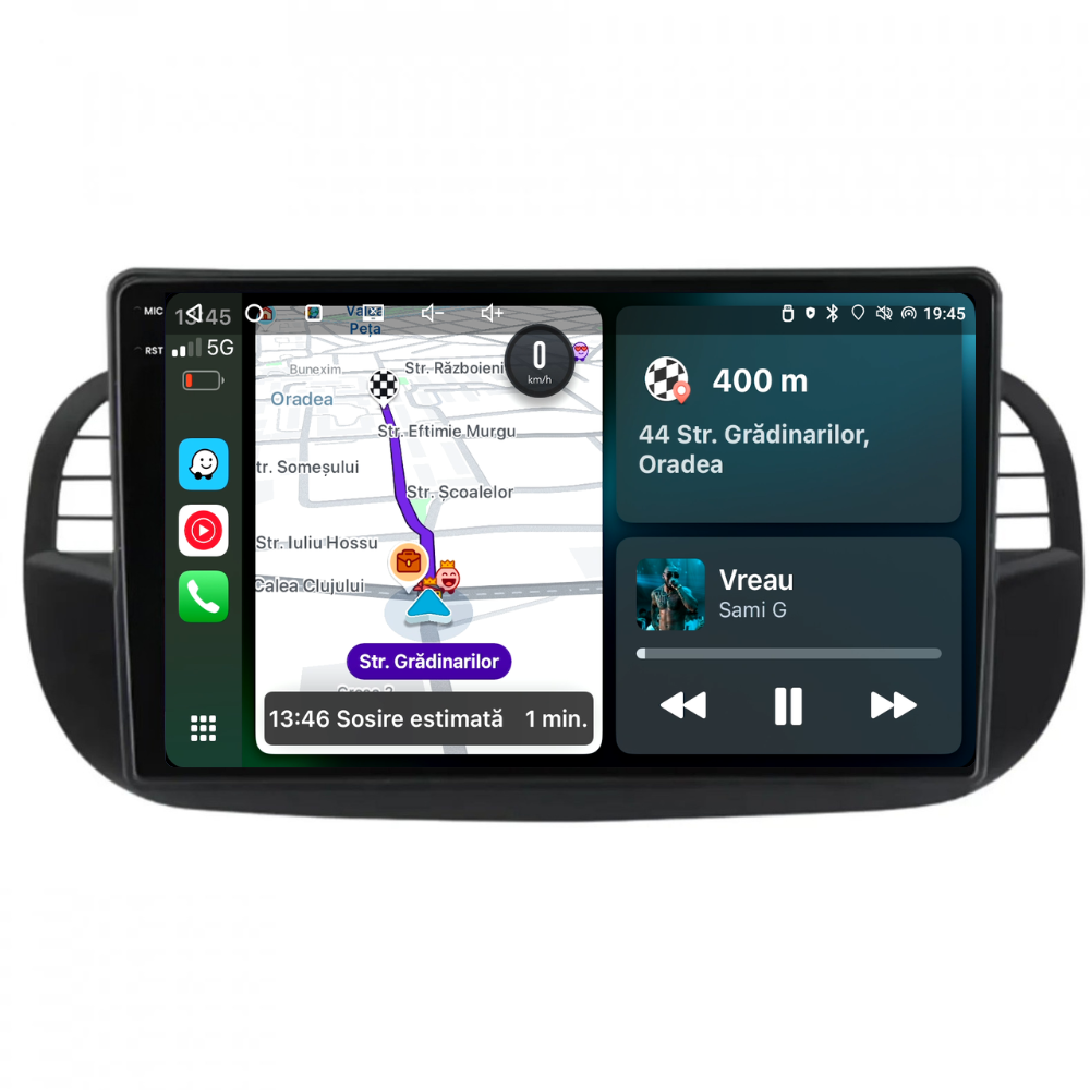 Navigatie Fiat 500 (2007-2015), Ecran 9 inch, 2GB RAM 32GB, negru