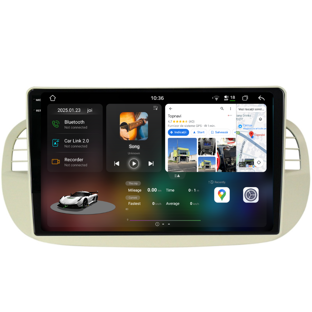 Navigatie Fiat 500 (2007-2015), Ecran 9 inch 2K, 12GB RAM 256GB, 8-core