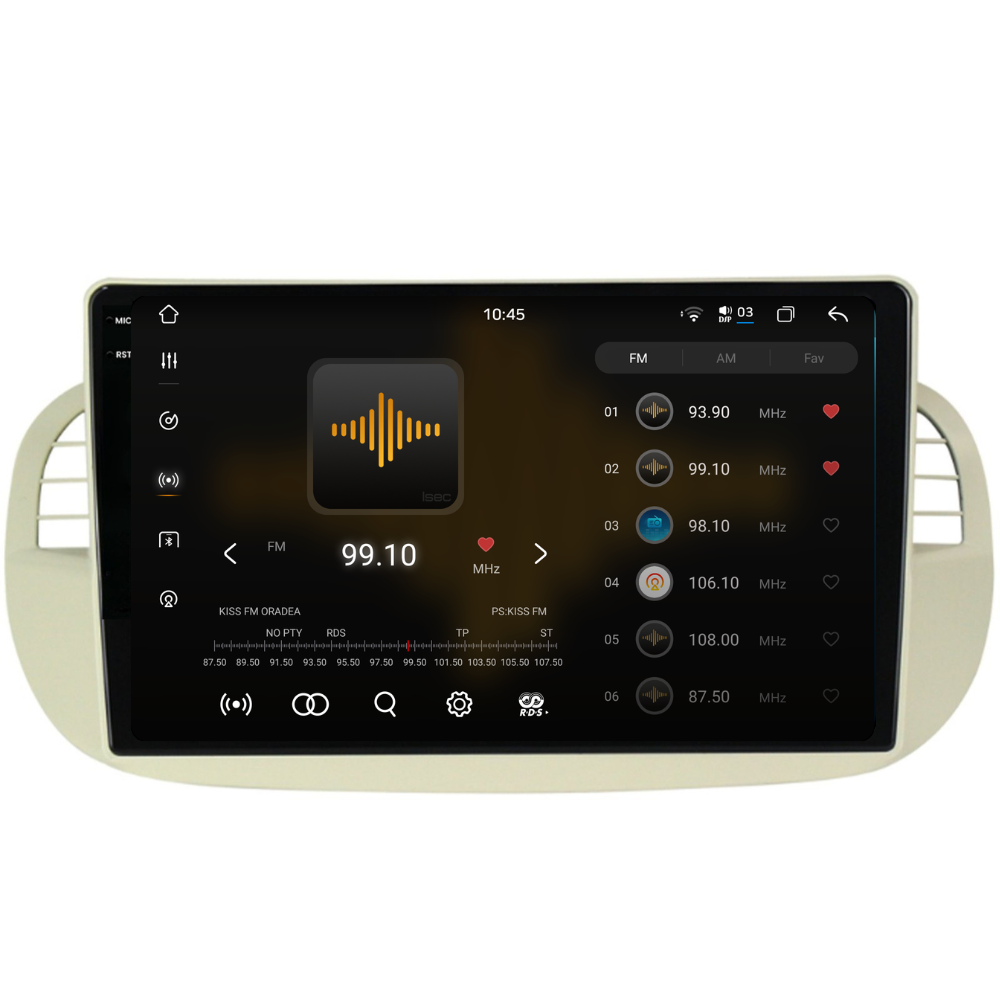 Navigatie Fiat 500 (2007-2015), Ecran 9 inch 2K, 12GB RAM 256GB, 8-core