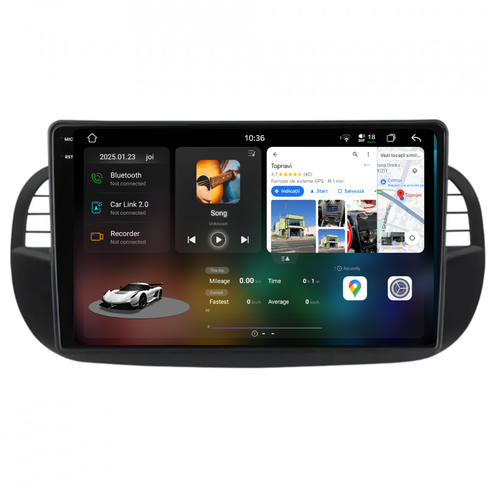 Navigatie Fiat 500 (2007-2015), Ecran 9 inch 2K, 12GB RAM 256GB, 8-core, negru