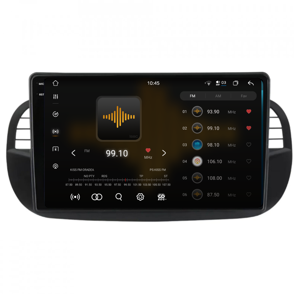 Navigatie Fiat 500 (2007-2015), Ecran 9 inch 2K, 12GB RAM 256GB, 8-core, negru