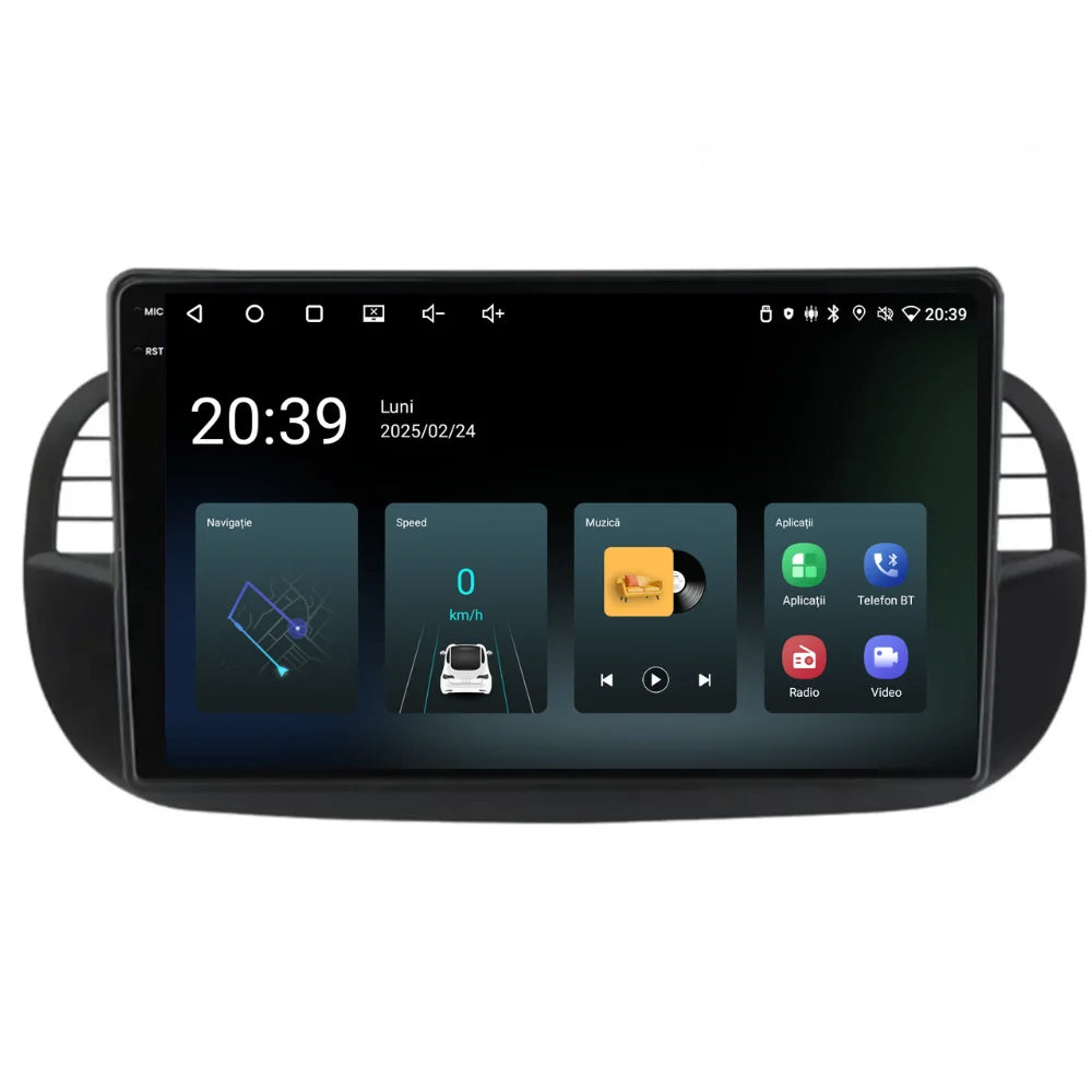 Navigatie Fiat 500 (2007-2015), Ecran 9 inch, 4GB RAM 64GB, 4-core, negru