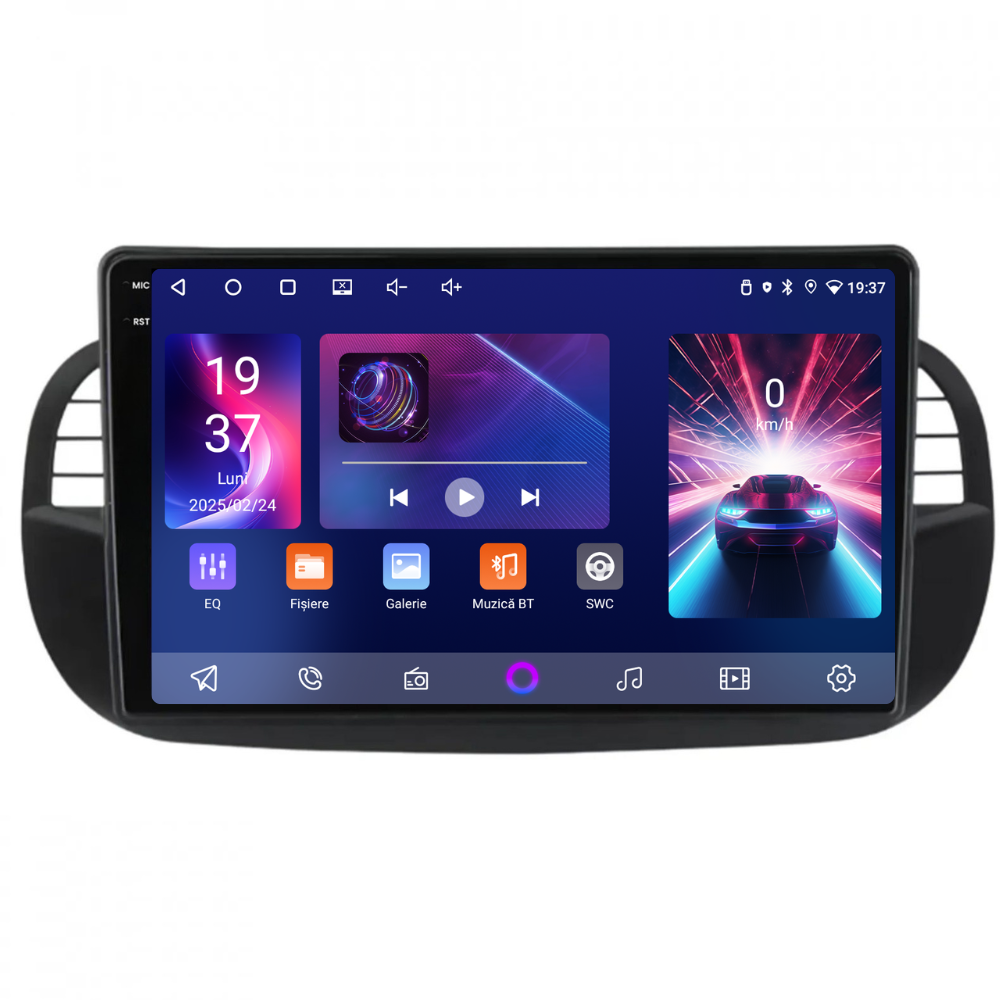 Navigatie Fiat 500 (2007-2015), Ecran 9 inch, 4GB RAM 64GB, 4-core, negru