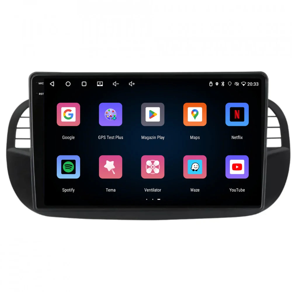 Navigatie Fiat 500 (2007-2015), Ecran 9 inch, 4GB RAM 64GB, 4-core, negru