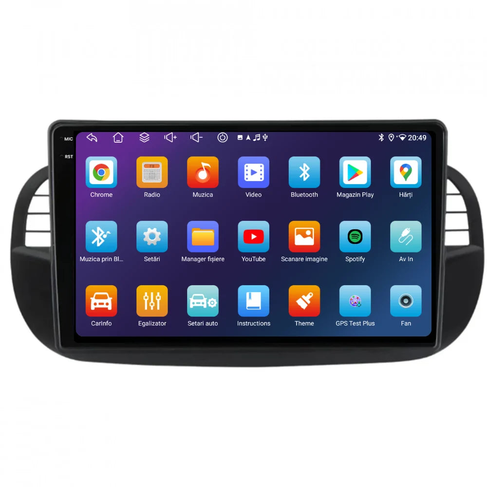 Navigatie Fiat 500 (2007-2015), Ecran 9 inch, 6GB RAM 128GB, 8-core, negru