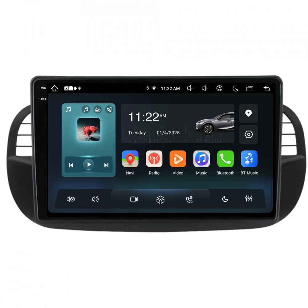 Navigatie Fiat 500 (2007-2015), Ecran 9 inch, 8GB RAM 256GB, 8-core, negru
