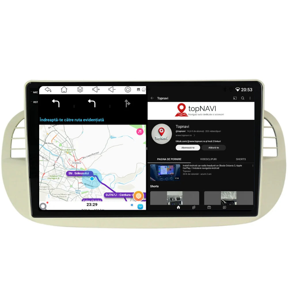 Navigatie Fiat 500 (2007-2015), Ecran 2K, 4GB RAM 64GB, 8-core