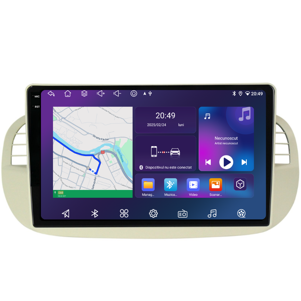 Navigatie Fiat 500 (2007-2015), Ecran 9 inch, 6GB RAM 128GB, 8-core