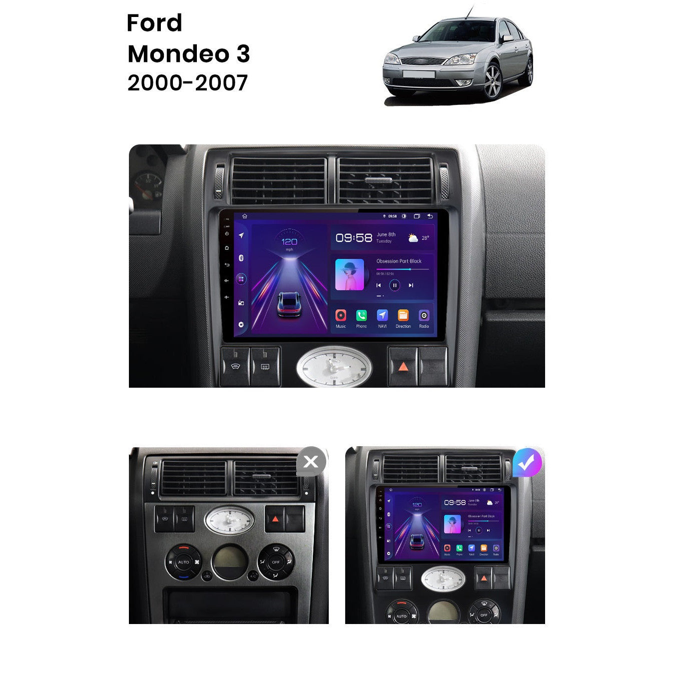 Navigatie Ford Mondeo 3 (2000-2003), Android, 1GB RAM 32GB, carplay / android auto