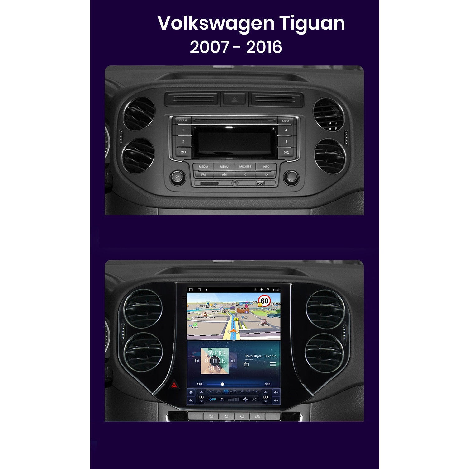 Navigatie Volkswagen Tiguan (2007-2016),Ecran Tesla 9.7 inch, Android, 4GB RAM 64GB, carplay / android auto, waze