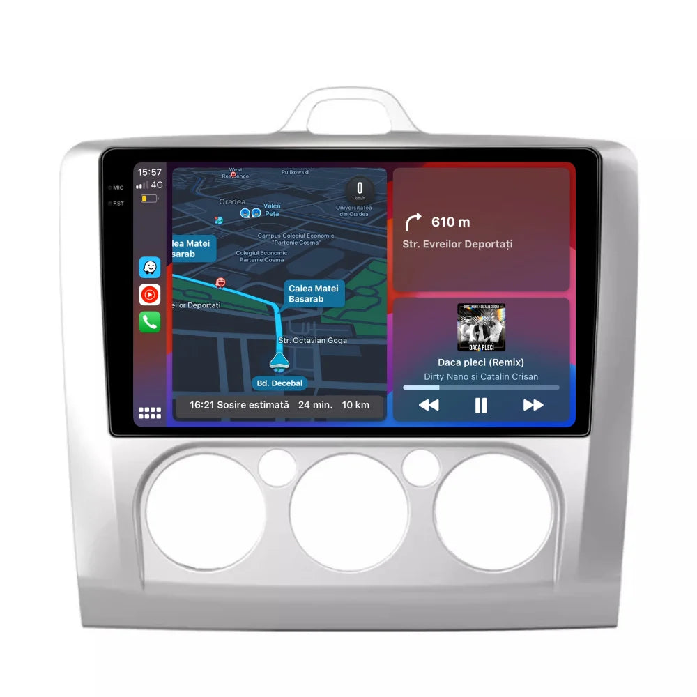Navigatie Ford Focus 2004-2011, Android 13,Ecran 2K, 4GB RAM 64GB, Octa Core, carplay /android auto, rama argintiu AC