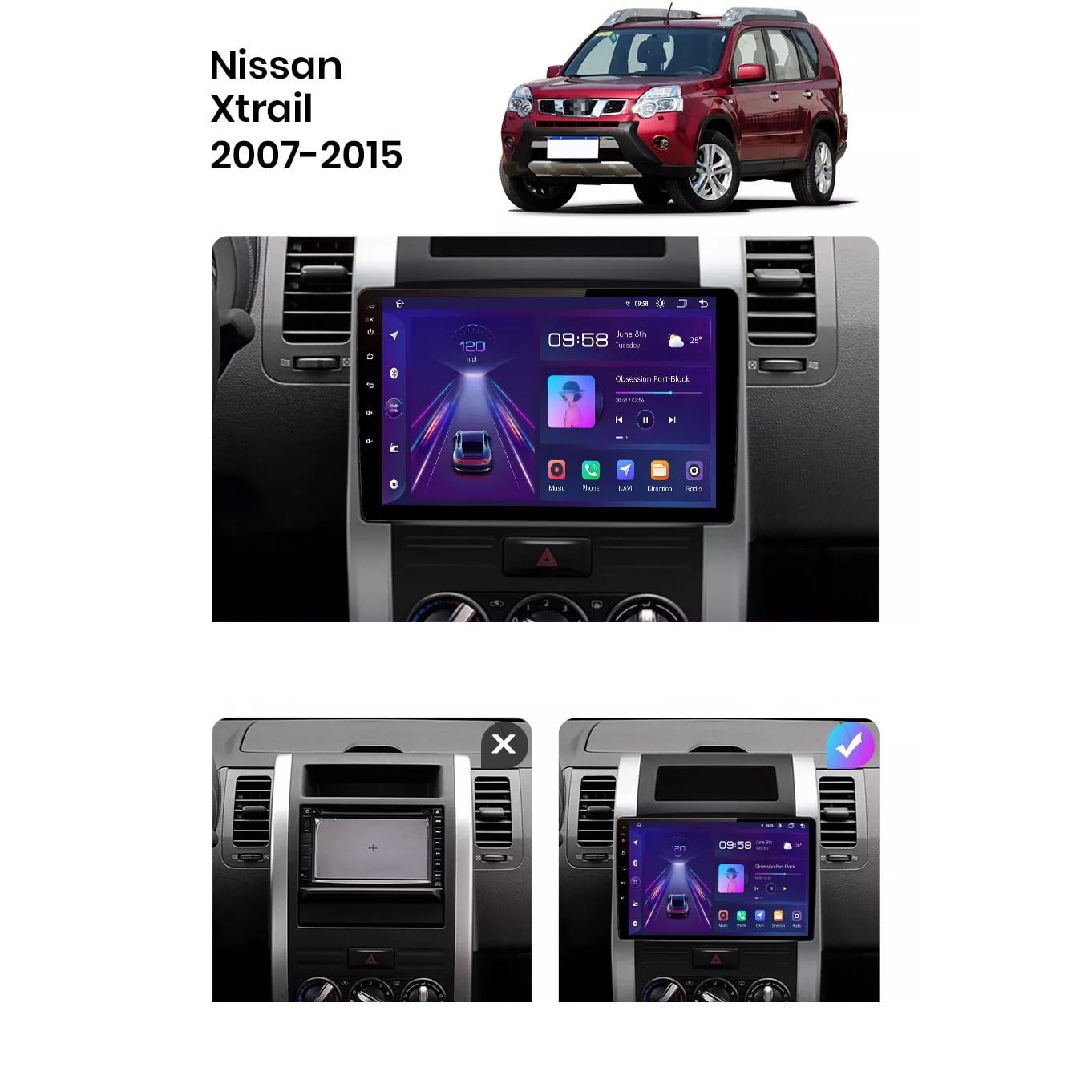 Navigatie Nissan X-Trail (2007-2014), Ecran 10 inch, 2GB RAM 32GB