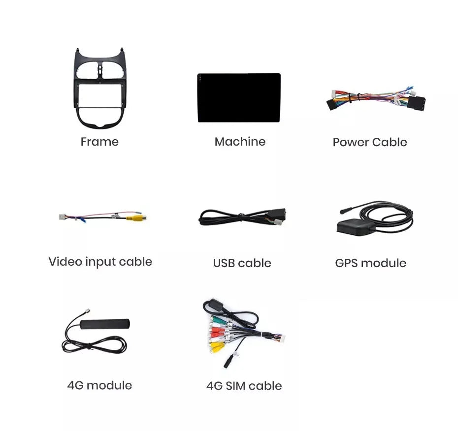 Navigatie Peugeot 206 (2001-2008), Ecran 9 inch, 4GB RAM 64GB, 8-core
