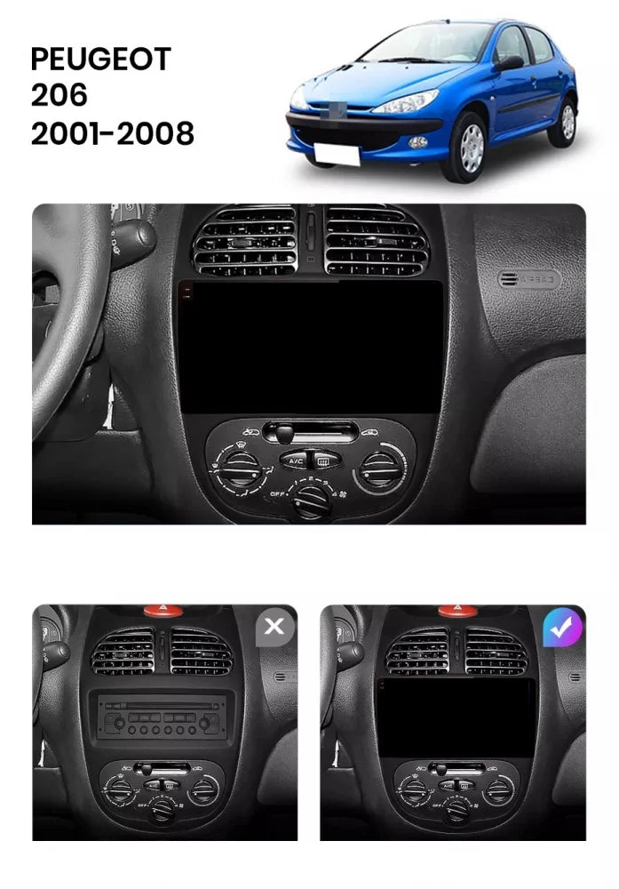 Navigatie Peugeot 206 (2001-2008), Ecran 9 inch, 4GB RAM 64GB, 8-core