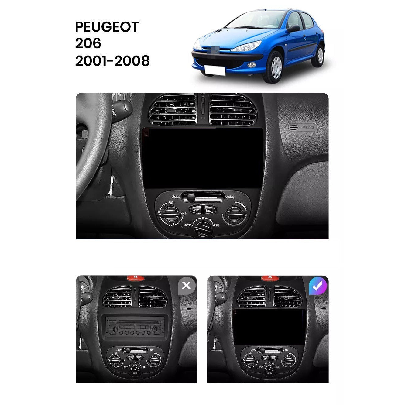 Navigatie Peugeot 206 (2001-2008), Ecran 9 inch, 1GB RAM 32GB
