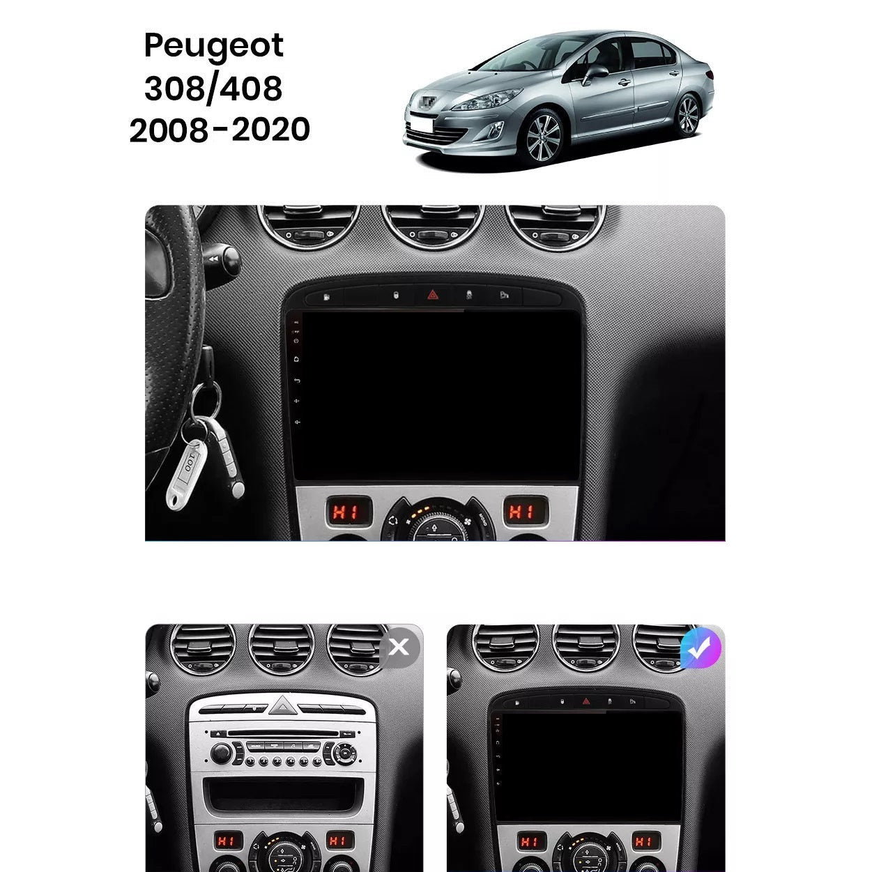 Navigatie Peugeot 308 (2008-2020), Ecran 9 inch 2K, 12GB RAM 256GB, 8-core