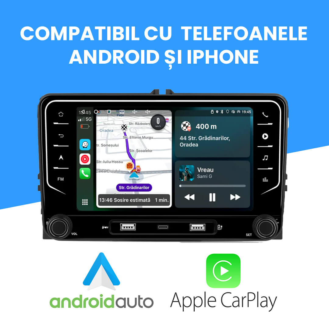 Navigatie Volkswagen, Skoda, Seat, Ecran 7 inch, 4GB RAM 64GB, butoane tactile, 4-core