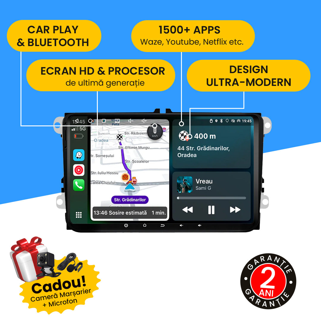 Navigatie Volkswagen, Skoda, Seat, Ecran 9 inch, 4GB RAM 64GB, 4-core