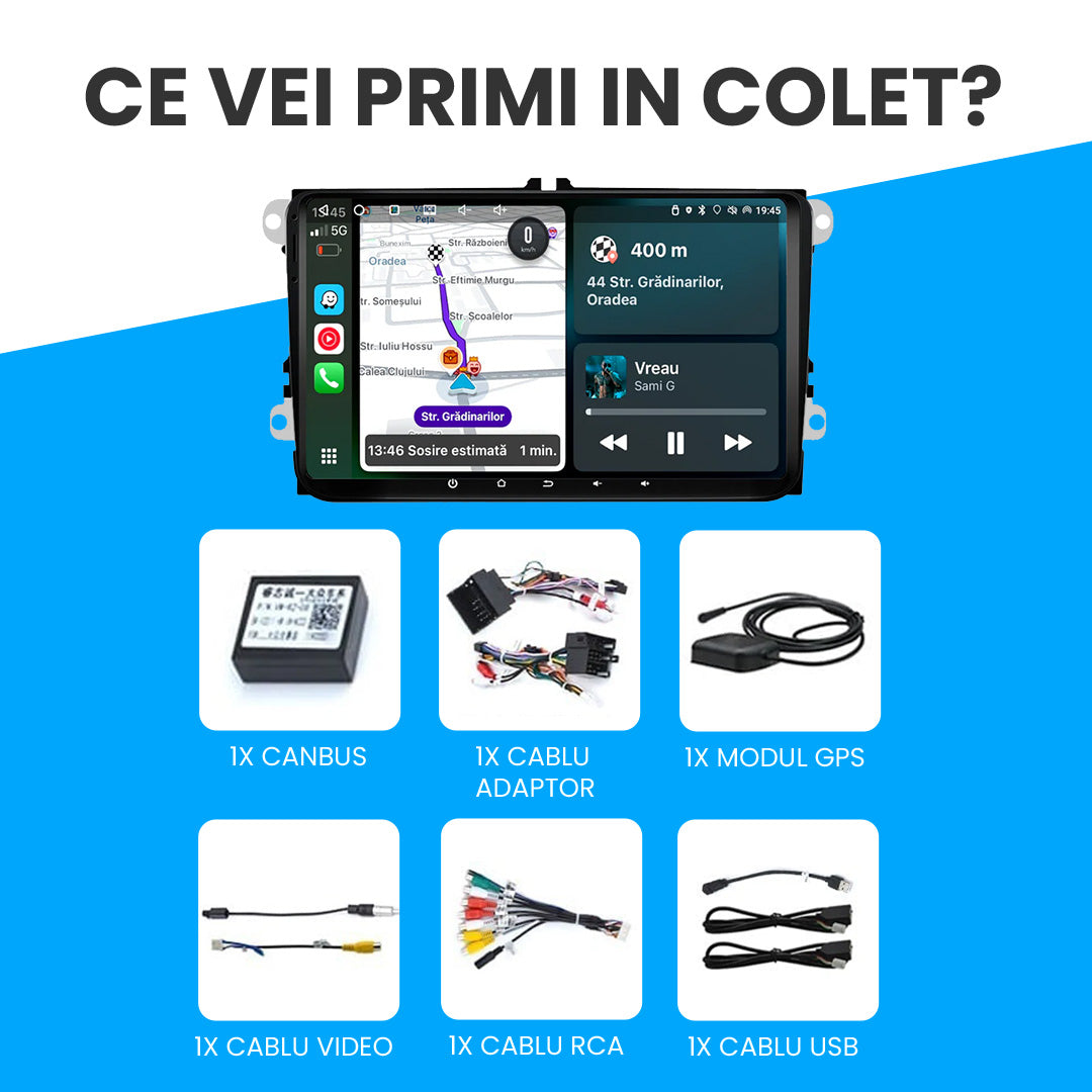 Navigatie Volkswagen, Skoda, Seat, Ecran 9 inch, 4GB RAM 64GB, 4-core