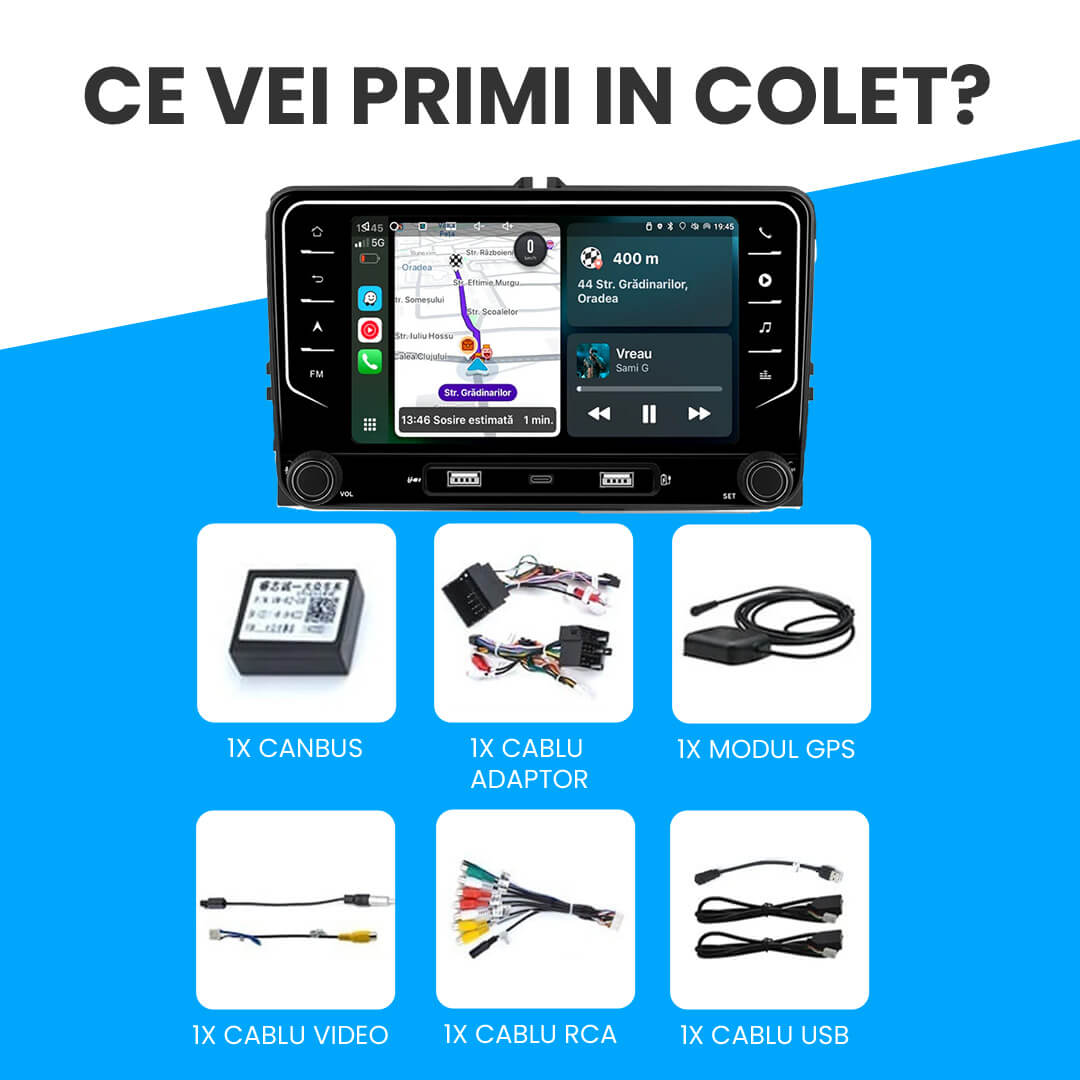 Navigatie Volkswagen, Skoda, Seat, Ecran 7 inch, 4GB RAM 64GB, butoane tactile, 4-core