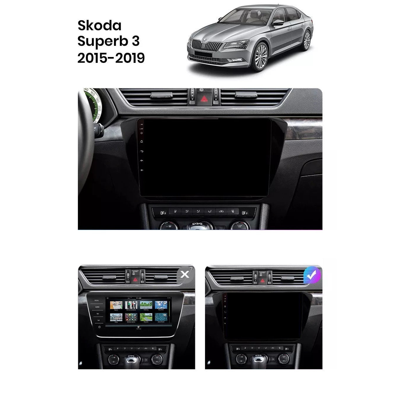 Navigatie Skoda Superb 3 (2015-2019), Android 12, 1GB RAM 32GB, 10 inch