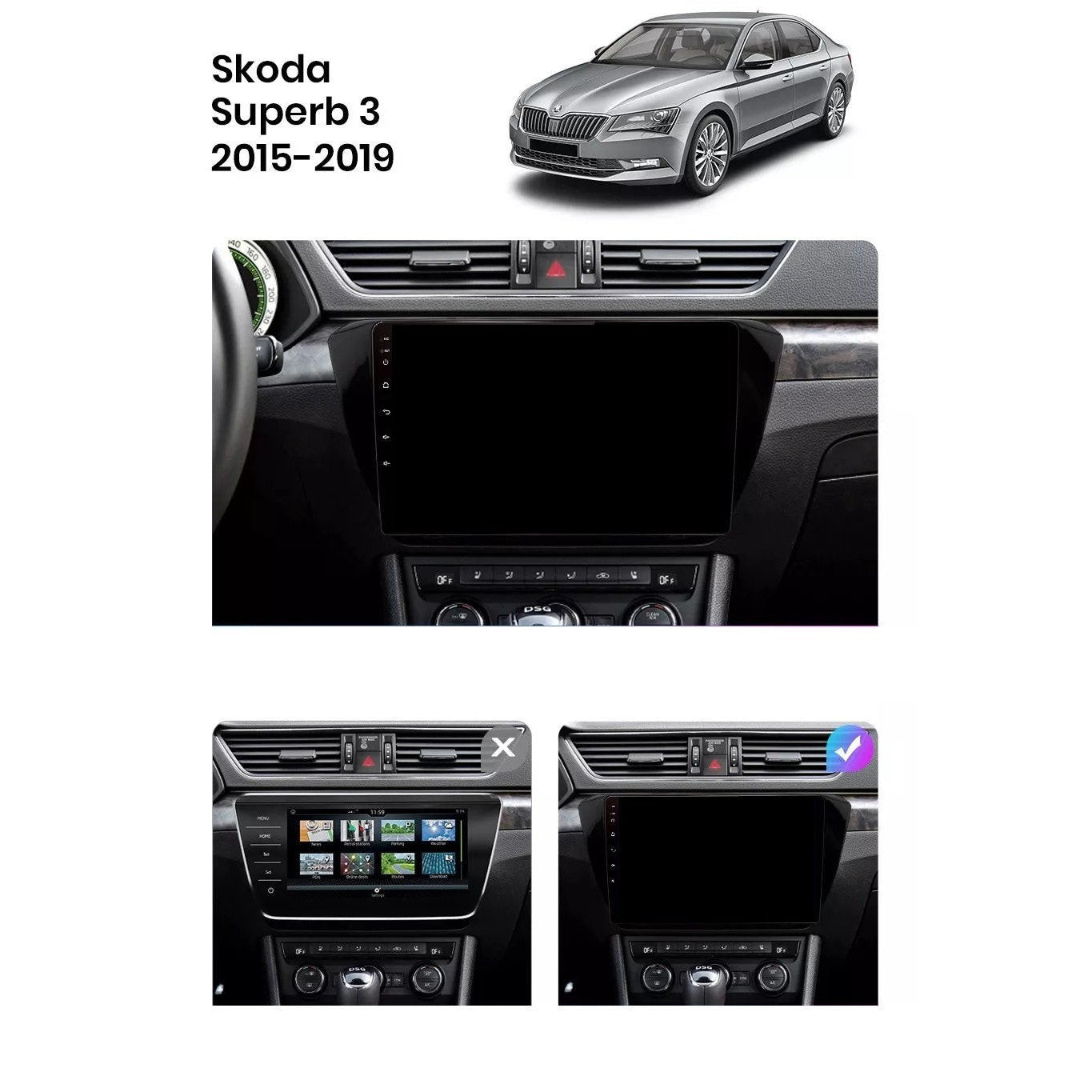 Navigatie Skoda Superb 3 (2015-2019), Android, Ecran 2K, 8GB RAM 256GB, 8-core
