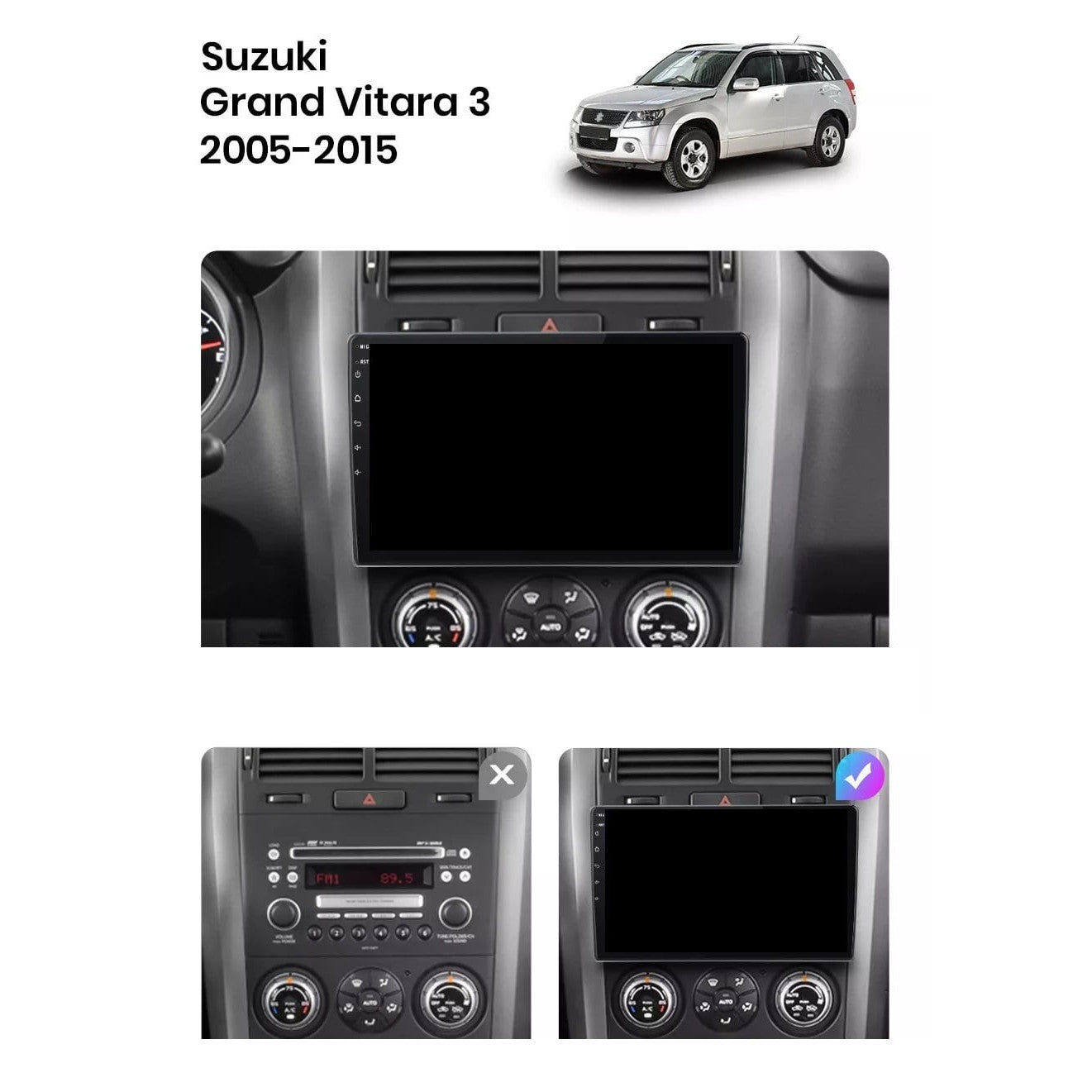 Navigatie Suzuki Grand Vitara 3 (2005-2015), Ecran 9 inch, 4GB RAM 64GB, 8-core