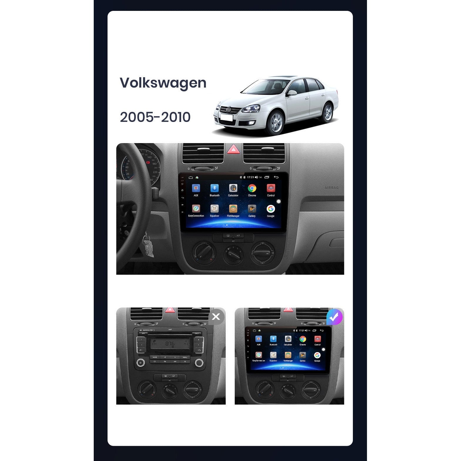 Navigatie Volkswagen Golf 5 (2004-2009) Jetta (2004-2009), Android, 1GB RAM 32GB, carplay / android auto,waze,youtube