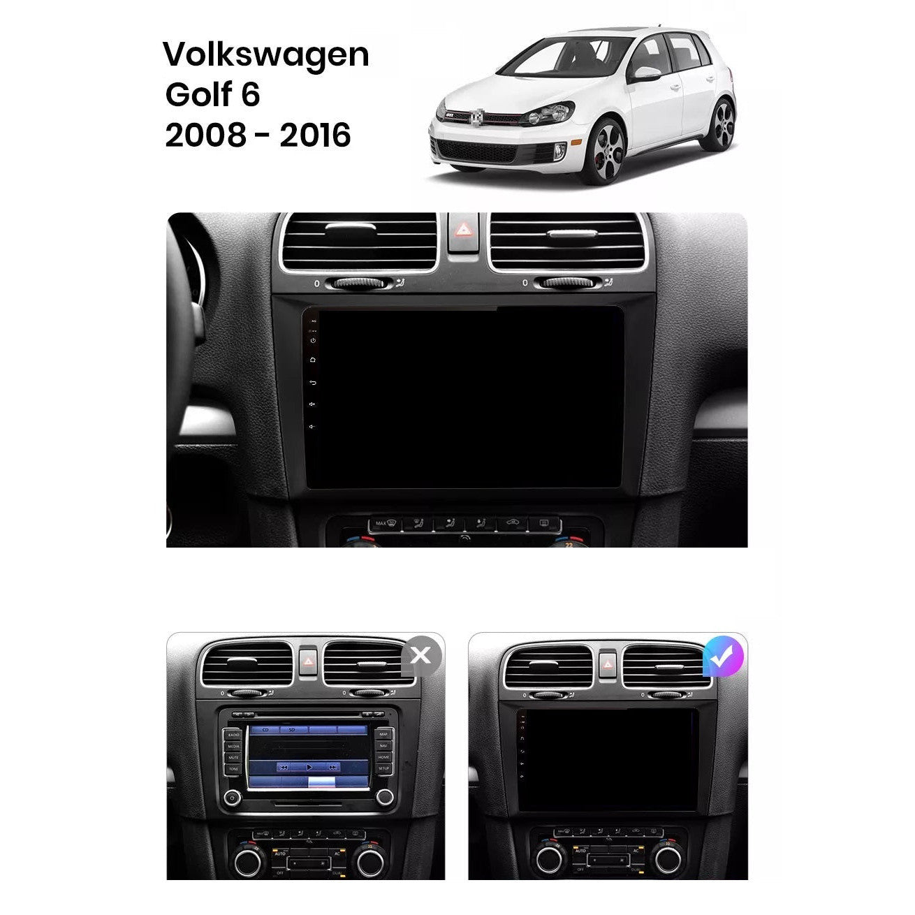 Navigatie Volkswagen Golf 6 2009-2012, Android 12, 1GB RAM 32GB, google maps, youtube, wifi, waze, bluetooth