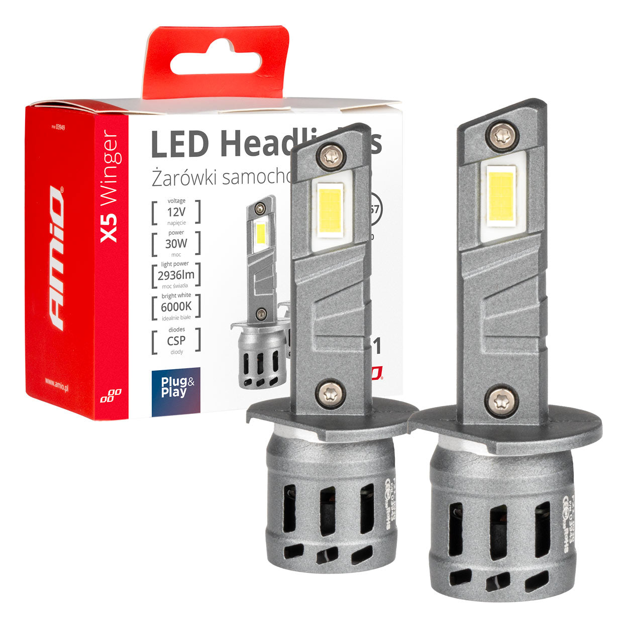 Set 2 becuri LED seria X5, tip bec H1 6500K 30W