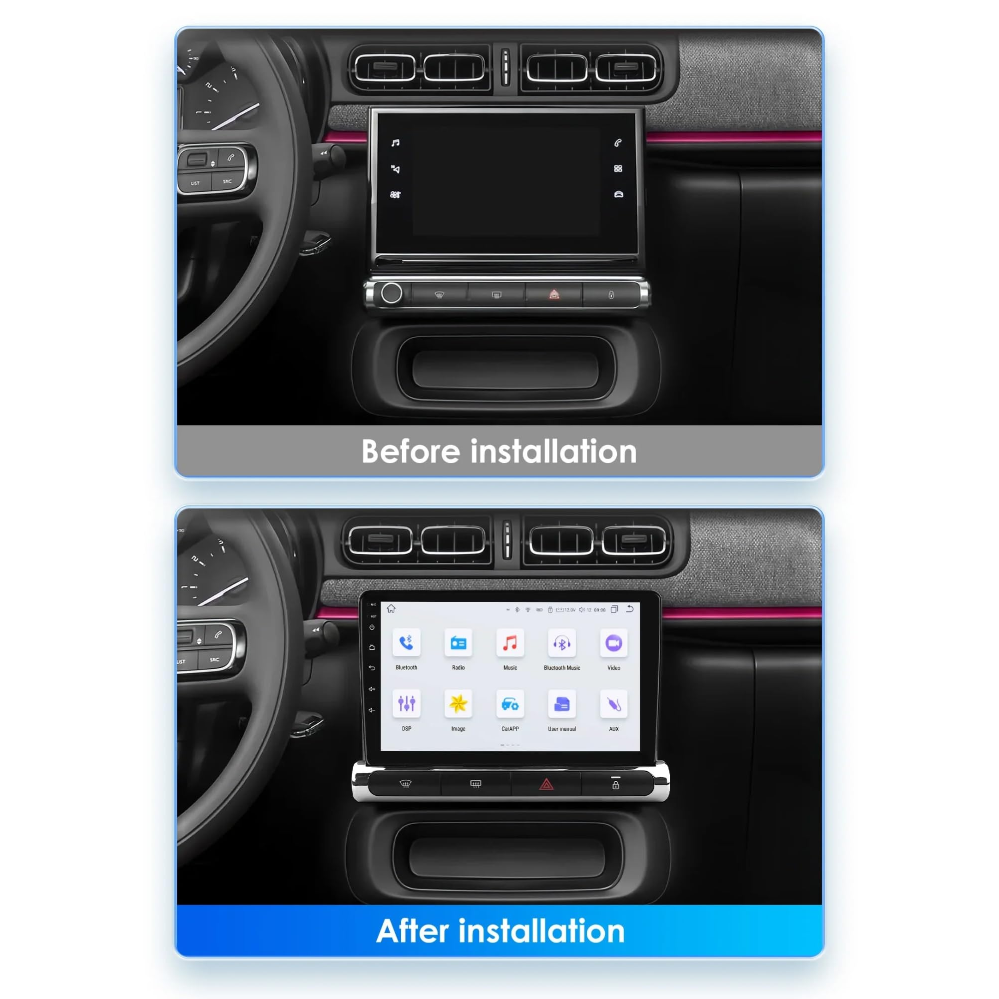 Navigatie Citroen C3 / C3 Aircross (2016-2024), Ecran 9 inch, Carplay / Android auto, Youtube, Waze