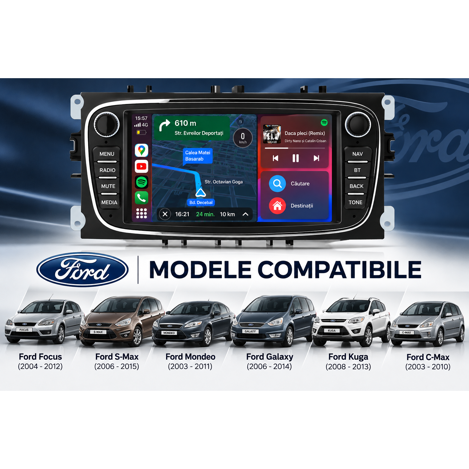 Navigatie Ford Focus / Kuga / Mondeo , Android, Ecran 7", Carplay / Android auto