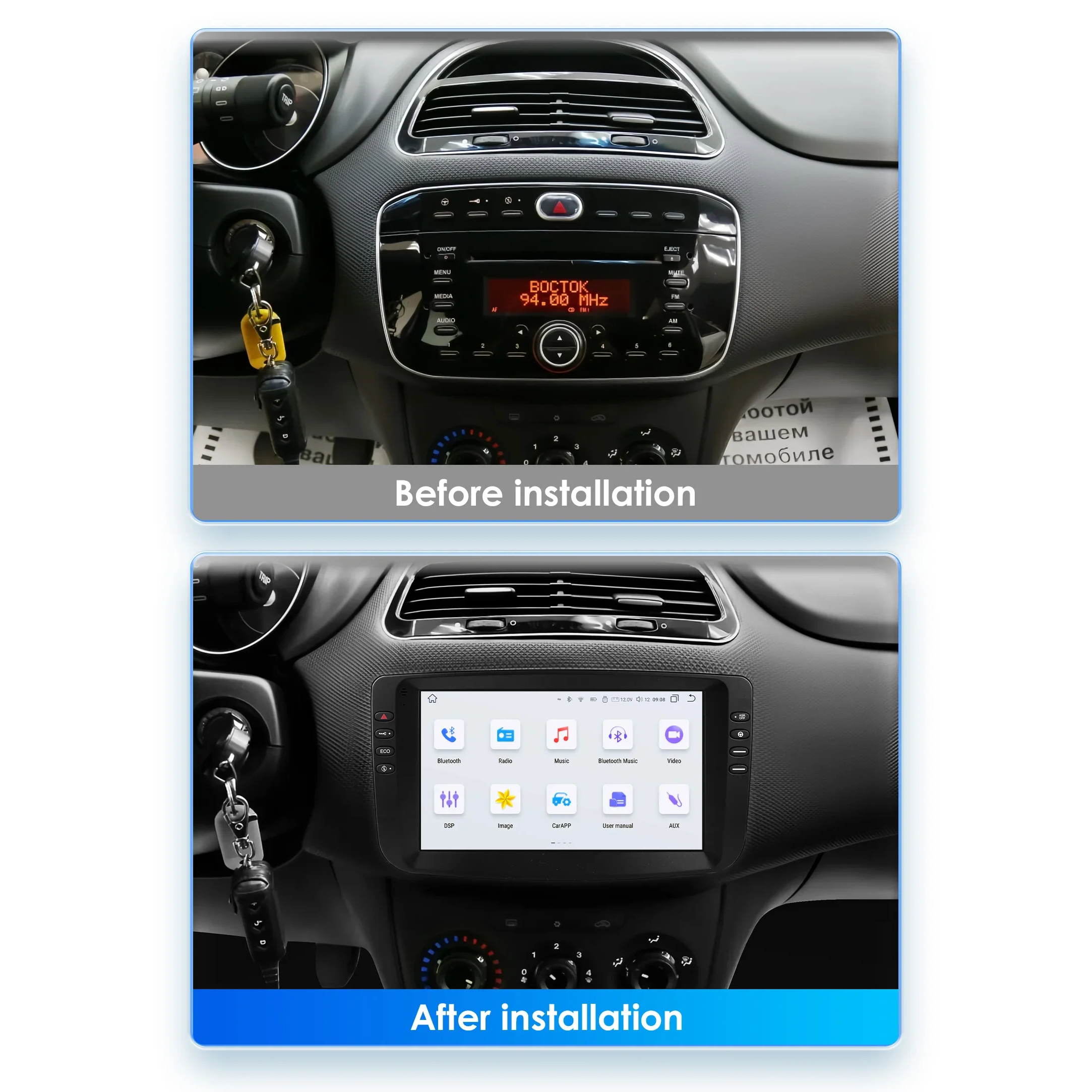 Navigatie Fiat Punto (2010-2015), Ecran 9 inch, Carplay / Android auto, Youtube, Waze